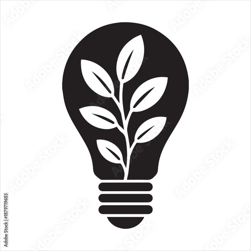 Solid Black Plant Growing from Recycled Paper Lightbulb Silhouette Sustainable Innovation Icon