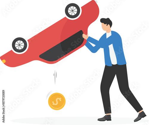 Businessman Shaking Upside Down Car for Money