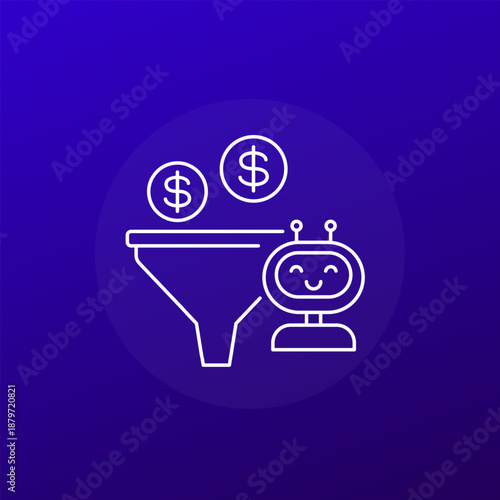 AI sales funnel icon, marketing automation line vector design