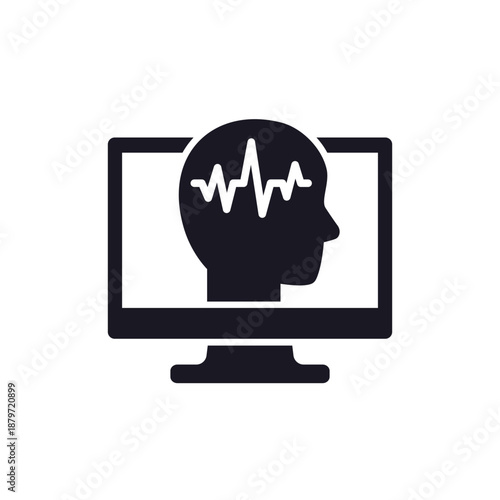 EEG, electroencephalography icon with computer on white