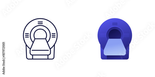 MRI scanner icon on white in two styles, Magnetic Resonance Imaging machine vector