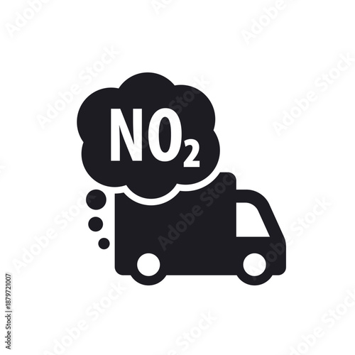 nitrogen dioxide emissions from a truck icon, NO2 pollution vector pictogram on white