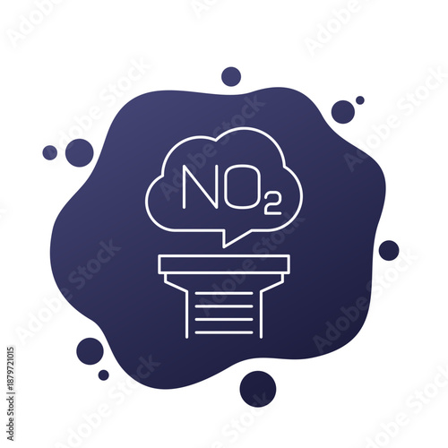 nitrogen dioxide pollution icon, NO2 gas from power plant and industrial emissions line design