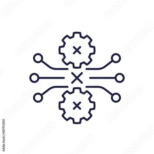 Operational disruption icon, line design with gears