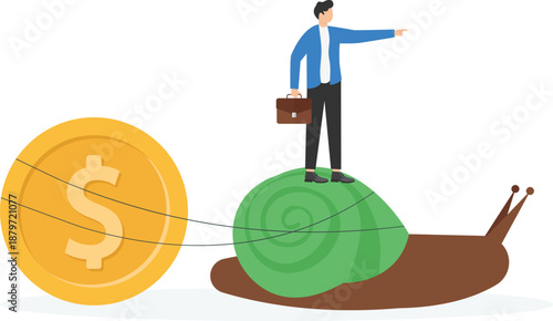 Businessman Leading Slow Success on Snail