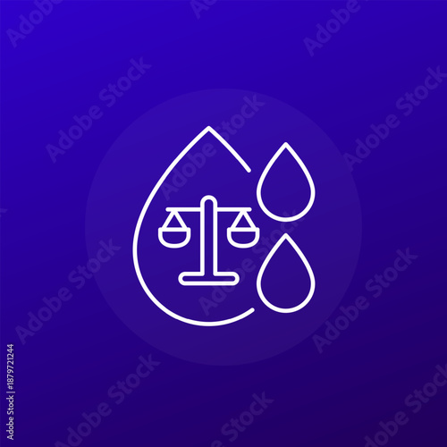 water balance icon with water drops and scales, line design