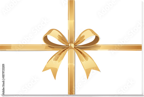 Glossy golden gift ribbon and bow tied neatly, featuring a luxurious texture and elegant design.