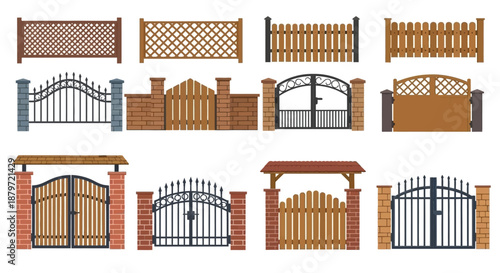 Various types of gates and fences in different designs and materials
