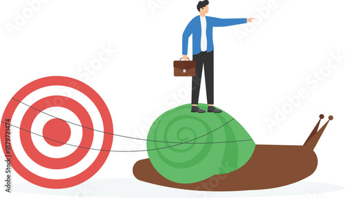 Businessman Leading Slow Marketing Target on Snail