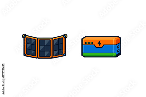 Portable solar panel and power bank icons