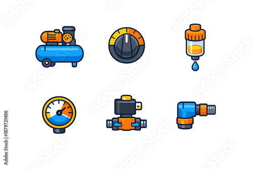 Set of pneumatic equipment icons