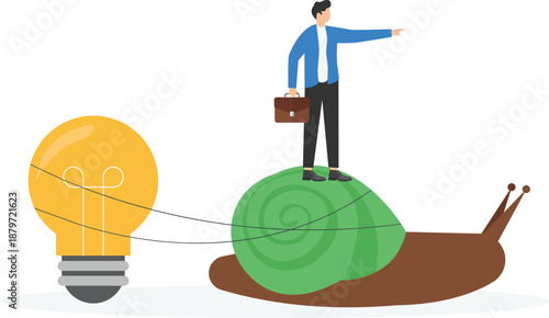 Businessman Leading Slow Innovation Idea on Snail