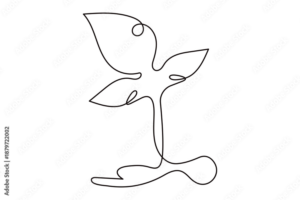 Obraz premium Growth plant continuous one line icon minimalist eco outline illustration