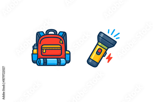 Backpack and flashlight icons