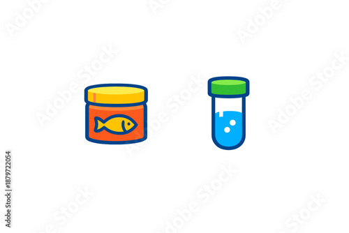 Fish food and test tube icons with glow effect