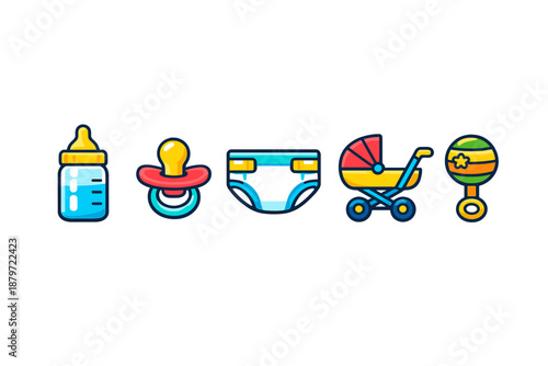 Collection of baby care icons on a dark background