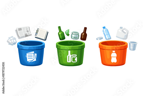 Recycling bins for different materials