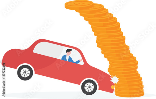 Money Stack Crushing Car Under Financial Weight