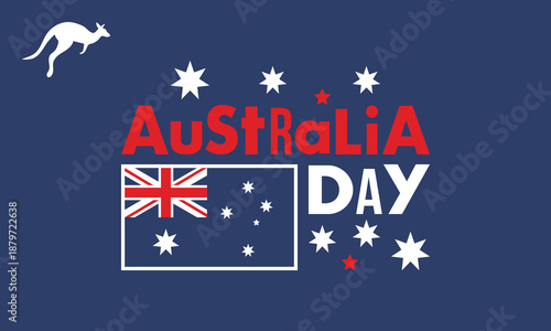 Australia Day. National happy holiday, celebrated annual in January 26. Australian patriotic elements. Kangaroo silhouette. Poster, card, banner and background. Vector illustration