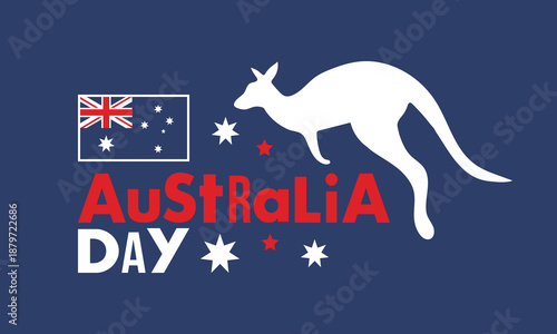 Australia Day. National happy holiday, celebrated annual in January 26. Australian patriotic elements. Kangaroo silhouette. Poster, card, banner and background. Vector illustration