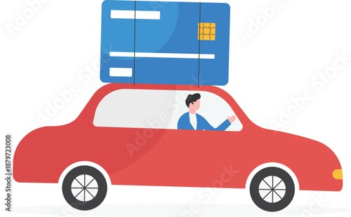 Businessman Driving Car with Large Credit Card