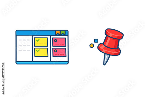 Kanban board and pushpin illustration