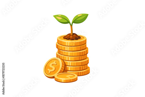 Growing Money Plant on Stack of Coins