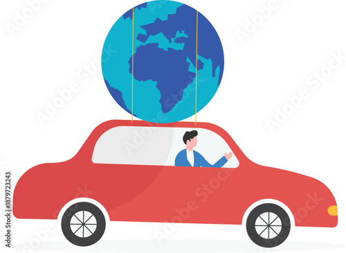 Businessman Driving Car with Global Earth Globe