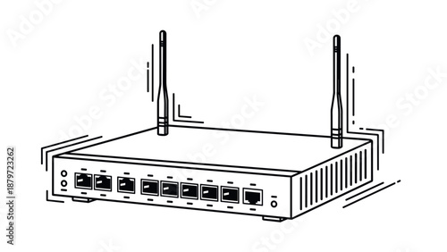 Minimalist wifi router with antennas in black and white line art design