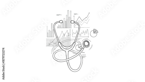 Linear medical stethoscope with data charts and graphs for health analysis