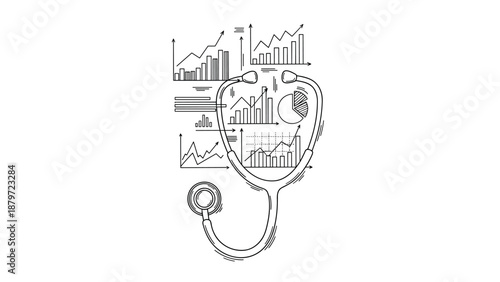 Healthcare analytics: linear stethoscope design with graphs and data charts