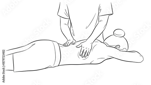 Line art of therapist performing relaxing massage on woman