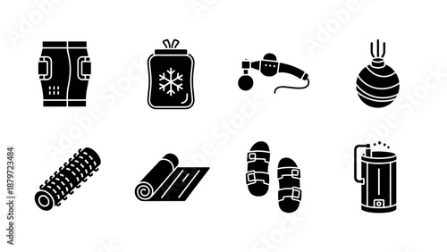 Assorted winter and fitness icons silhouette set for seasonal design projects