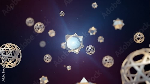 Abstract Geometric Shapes Floating in Space with Light Rays