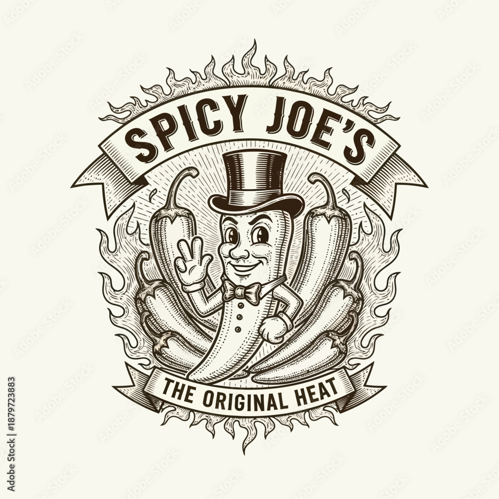 Obraz premium Cartoon Hot Pepper Character Wearing Top Hat.