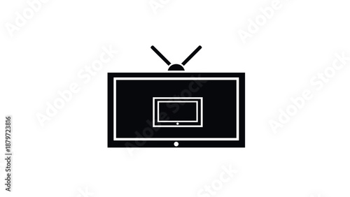 Modern minimalist tv icon with antenna in black and white design
