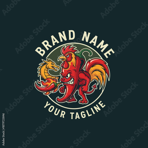 Vibrant Red Rooster Logo Design Element.