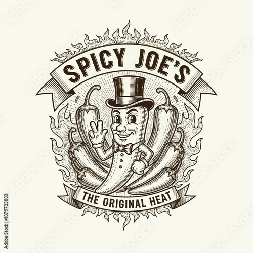 Cartoon Hot Pepper Character Wearing Top Hat.