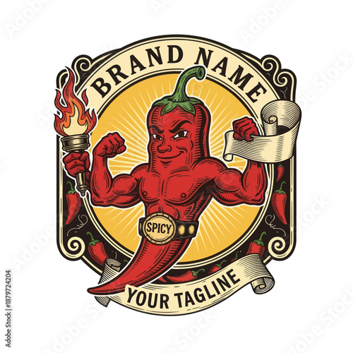 Spicy Red Pepper Character Logo Design.
