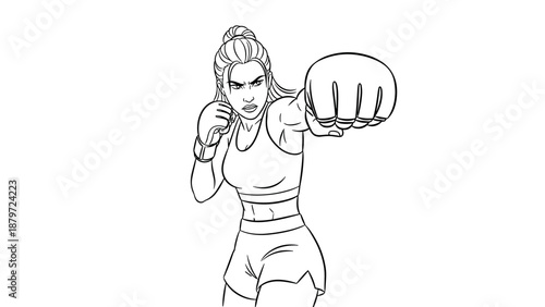 Dynamic female boxer in action pose sketch