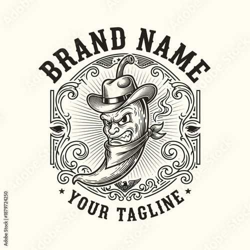 Vintage Cowboy Logo Design with Man.