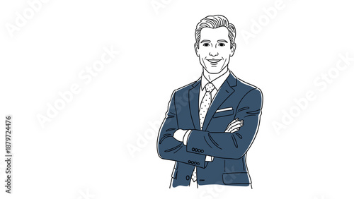 Professional businessman in suit: confident line drawing in office background