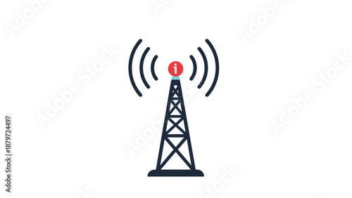 Communication tower with signal waves and information icon