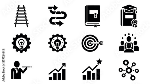 Career growth and education icons set for business and learning