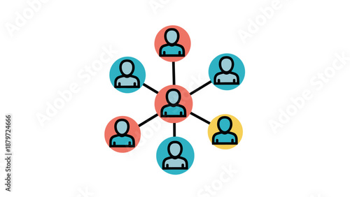 Flat design network of connected people icons with colorful circles