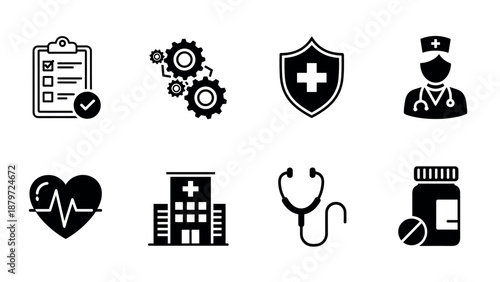 Healthcare icons set: medical, hospital, and health elements for infographics