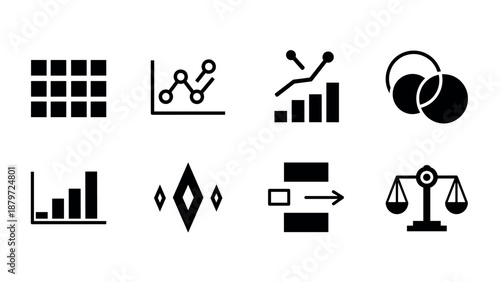 Minimalist data analytics icons set for business presentation designs