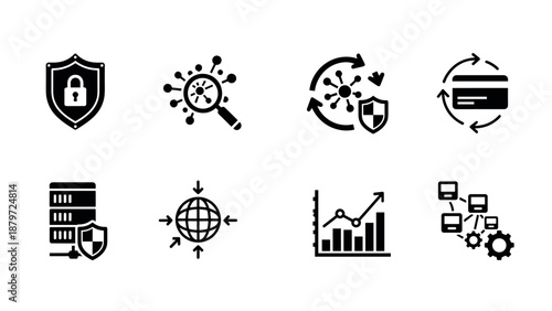 Cybersecurity and data protection icons set in minimalist style