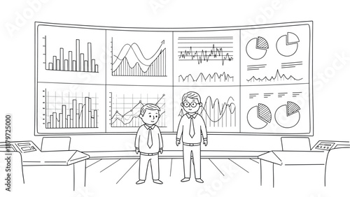 Business analytics dashboard sketch with graphs and charts