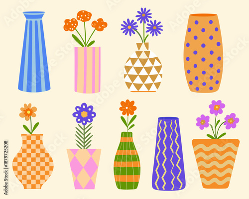 Colorful vases and flowers a playful collection of decorative home elements